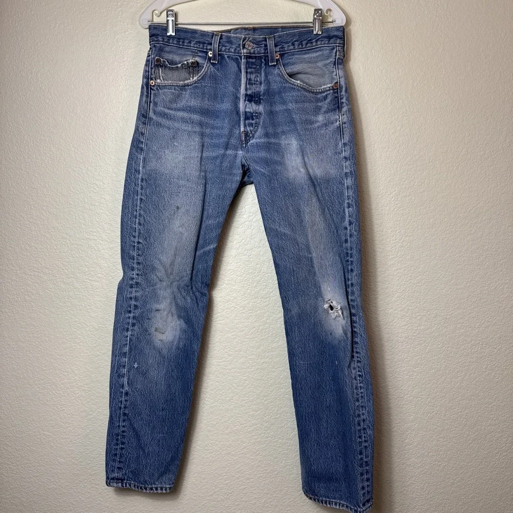 Levis 501 Mens 33 Button Fly Cotton Jeans VTG 00s Distressed Y2K Pants 33 x 34